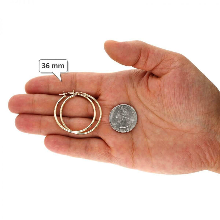 14K Yellow Gold 2mm Diamond-Cut Round Hoop Earrings 22-76mm