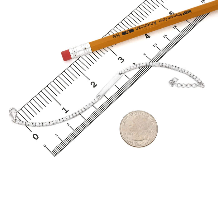 14K White Gold Over Sterling Silver ID Bar CZ Tennis Bracelet 6"-8" Adjustable