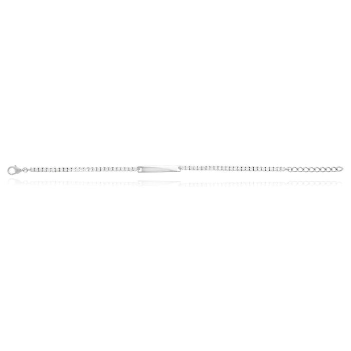 14K White Gold Over Sterling Silver ID Bar CZ Tennis Bracelet 6"-8" Adjustable