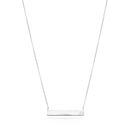 Engravable ID Bar Name Plate Necklace 925 Sterling Silver Adjustable 16"-18"