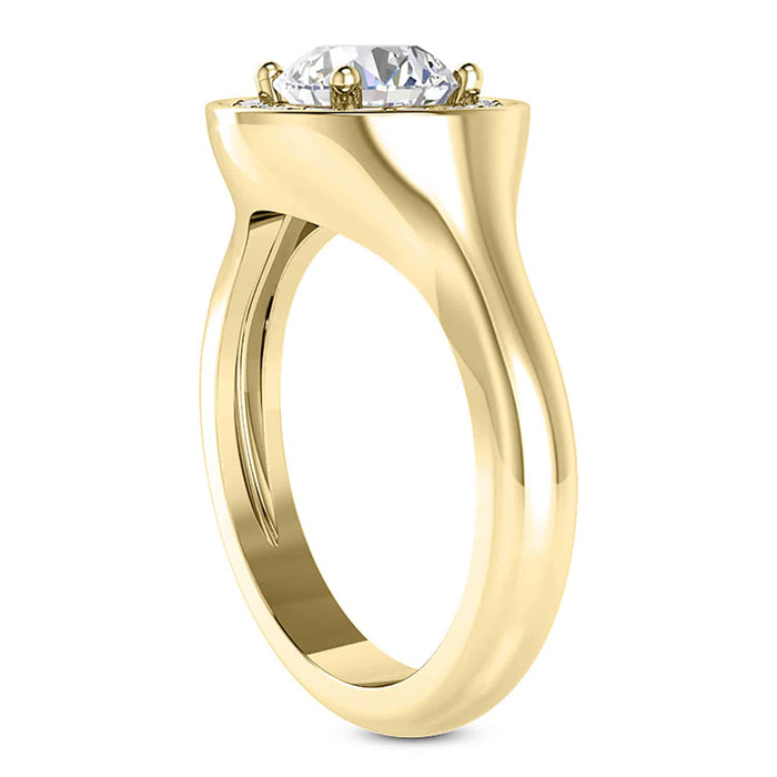 1.80CTW Natural Diamond & Moissanite Bezel Round 14K Gold Halo Engagement Ring