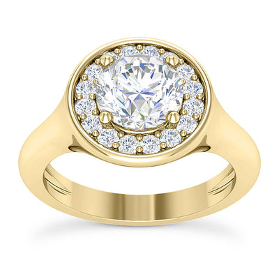 1.80CTW Natural Diamond & Moissanite Bezel Round 14K Gold Halo Engagement Ring