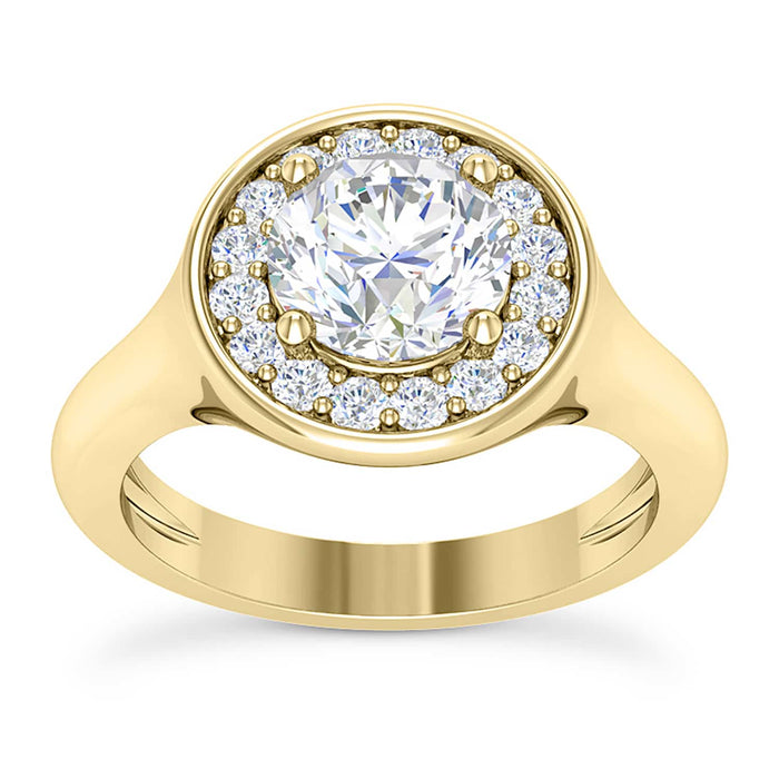 1.80CTW Natural Diamond & Moissanite Bezel Round 14K Gold Halo Engagement Ring