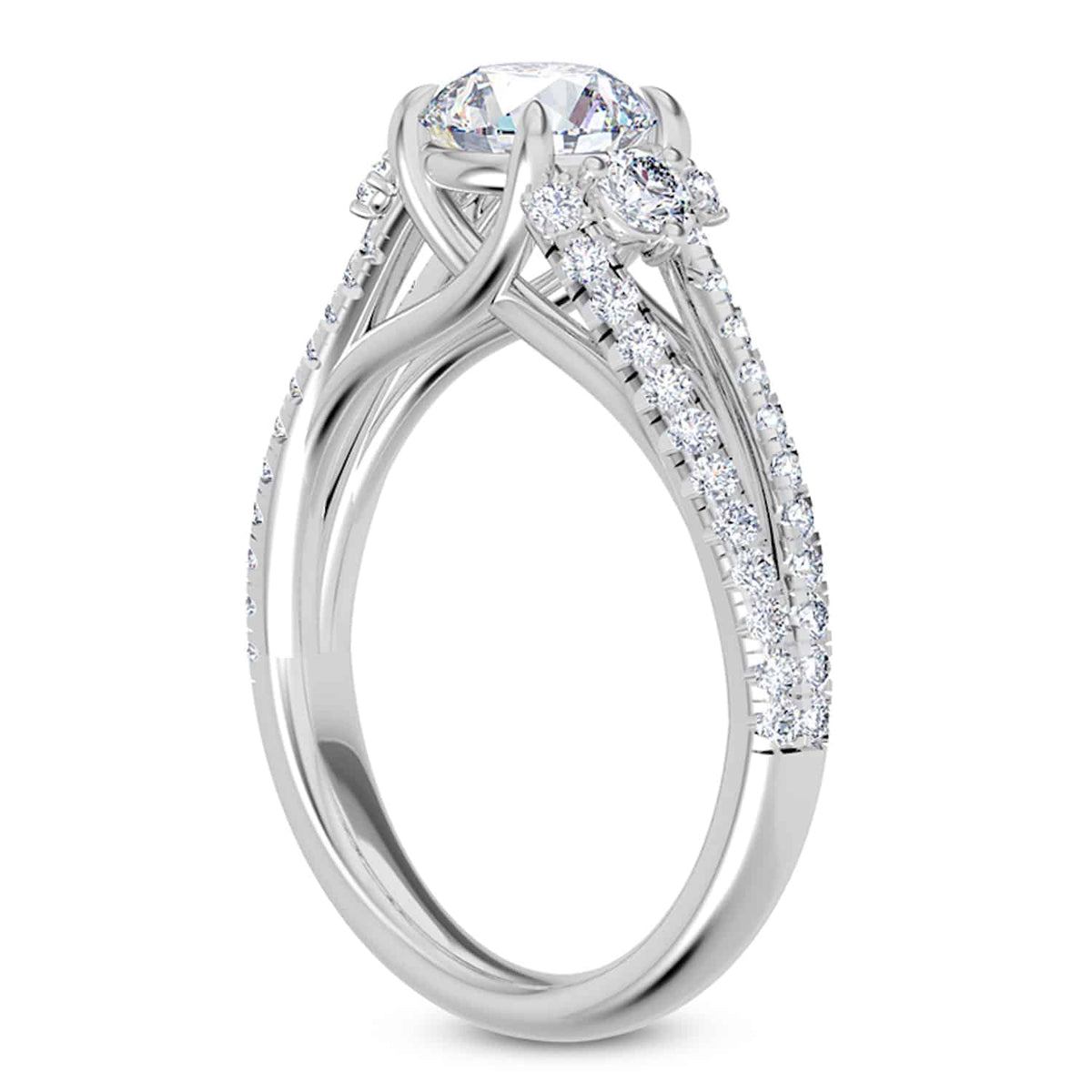1.65CTW Natural Diamond & Moissanite Split Shank 18K Gold White Engagement Ring