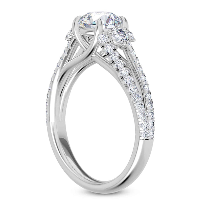 1.65CTW Natural Diamond & Moissanite Split Shank 18K Gold White Engagement Ring