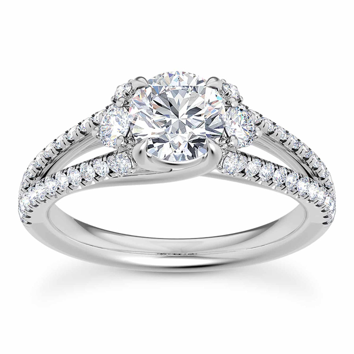 1.65CTW Natural Diamond & Moissanite Split Shank 18K Gold White Engagement Ring