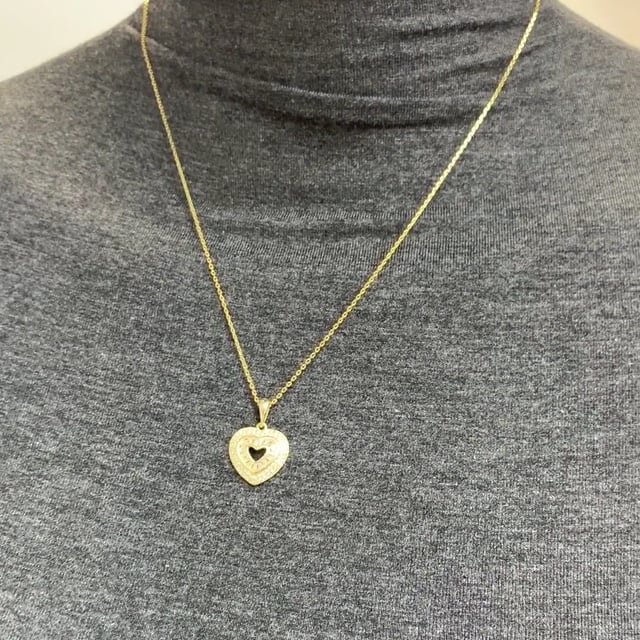 Yellow Gold Tone Silver Double Layer 0.85Ct CZ Heart Necklace 18"