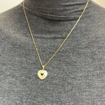 Yellow Gold Tone Silver Double Layer 0.85Ct CZ Heart Necklace 18"