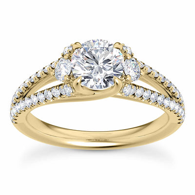 1.65CTW Natural Diamond & Moissanite Split Shank 18K Gold Engagement Ring