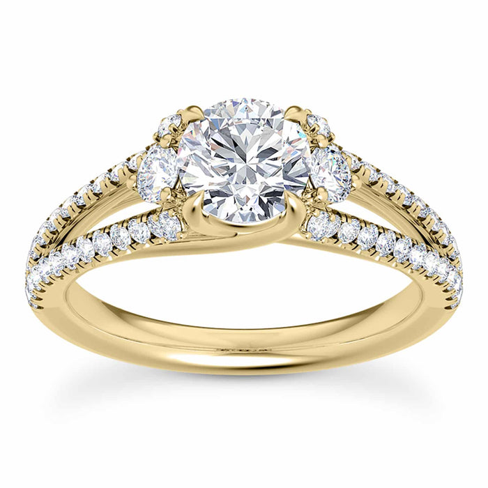 1.65CTW Natural Diamond & Moissanite Split Shank 18K Gold Engagement Ring