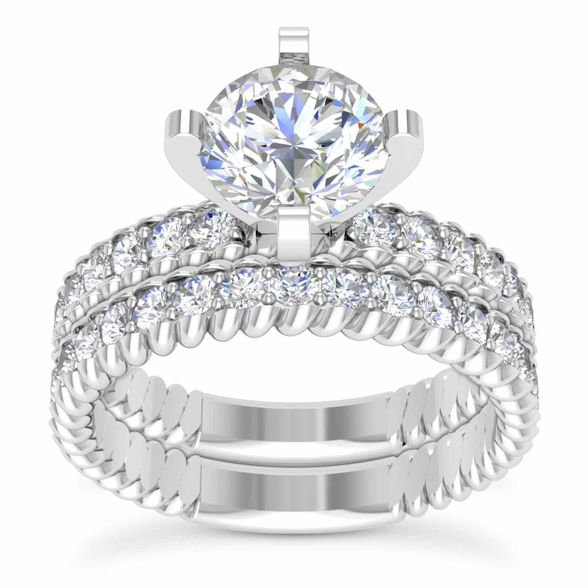 1.90CTW Natural Diamond Moissanite Twisted Rope 18K Gold White Bridal Ring Set