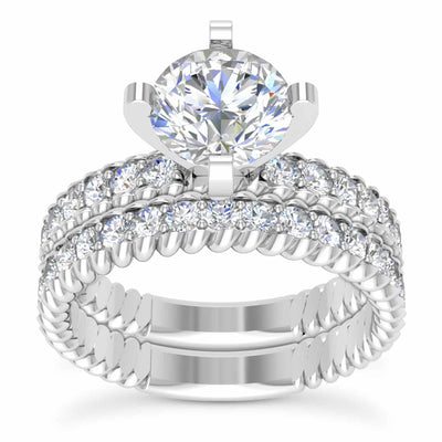 1.90CTW Natural Diamond Moissanite Twisted Rope 18K Gold White Bridal Ring Set