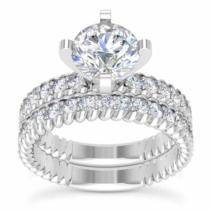 1.90CTW Natural Diamond Moissanite Twisted Rope 18K Gold White Bridal Ring Set