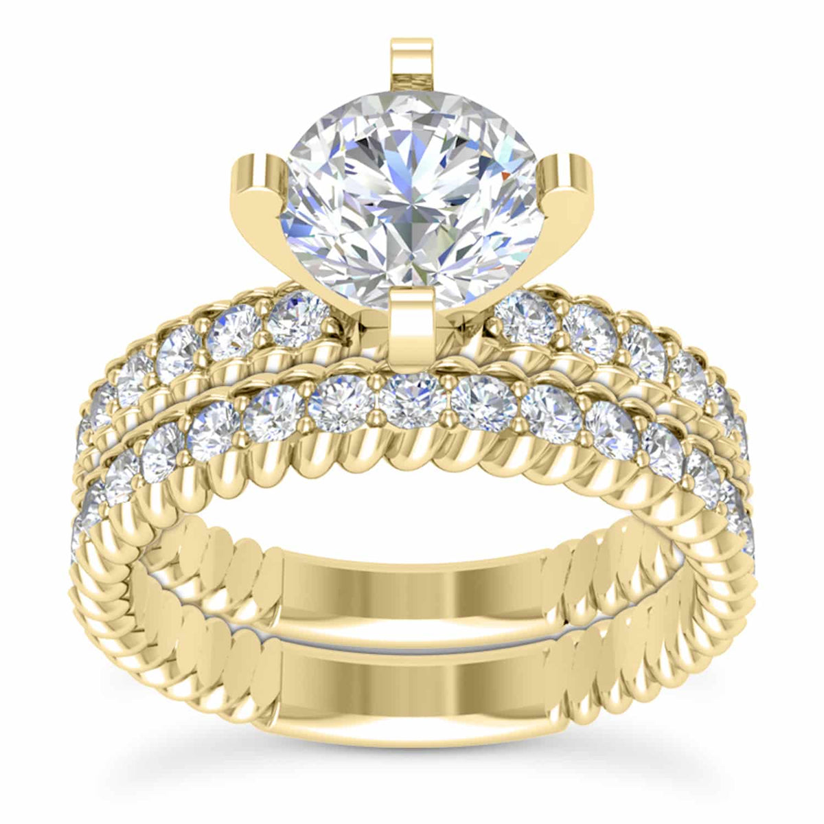 1.90CTW Natural Diamond Moissanite French Twisted Rope 18K Gold Bridal Ring Set