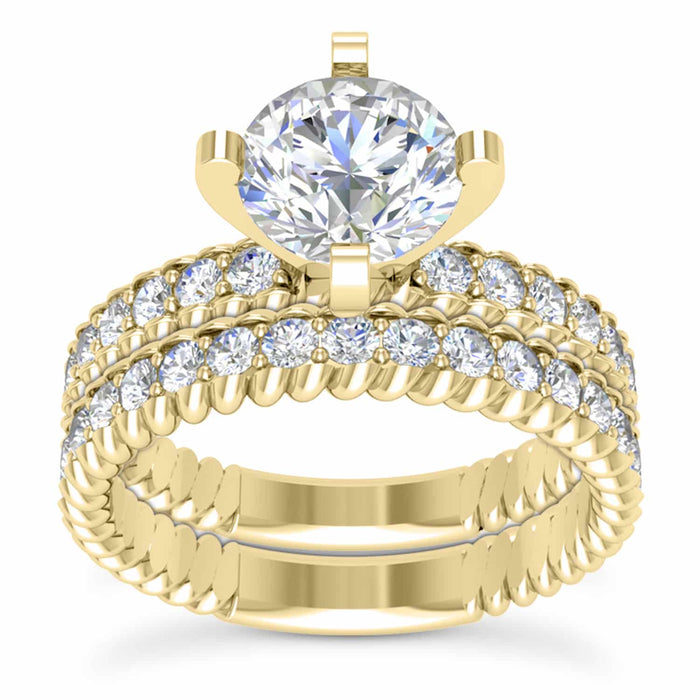 1.90CTW Natural Diamond Moissanite French Twisted Rope 18K Gold Bridal Ring Set