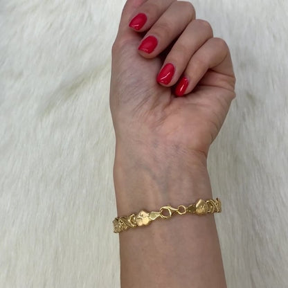 14K Yellow Gold Over Sterling Silver Heart & Kisses XO Bracelet 7.5"