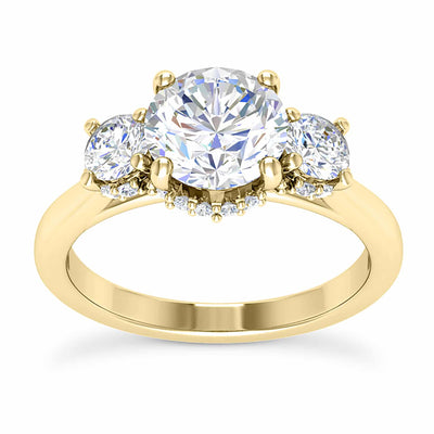 2CTW Natural Diamond and Moissanite 3-Stone 18K Gold Engagement Ring