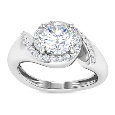 2CTW Natural Diamond Moissanite Halo Swirl 18K Gold White Bridal Engagement Ring