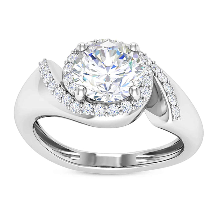 2CTW Natural Diamond Moissanite Halo Swirl 18K Gold White Bridal Engagement Ring