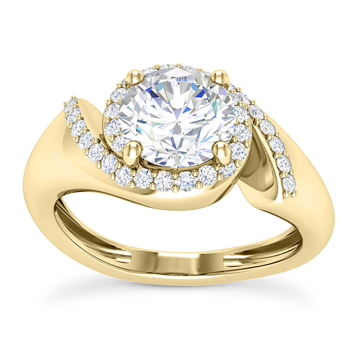 2CTW Natural Diamond Moissanite Halo Swirl 18K Gold Bridal Engagement Ring