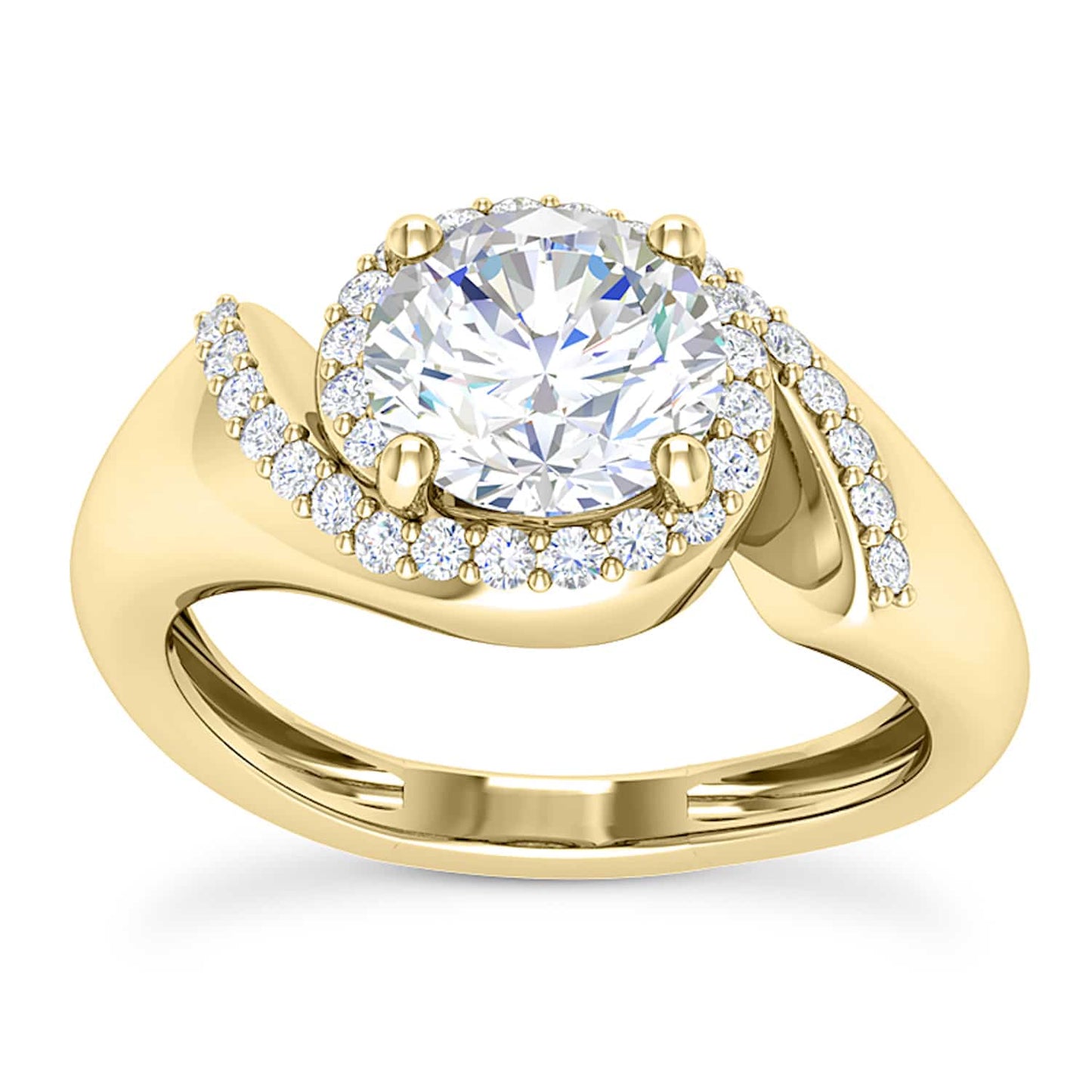 2CTW Real Diamond Moissanite Halo Swirl 18K Gold Bridal Engagement Ring