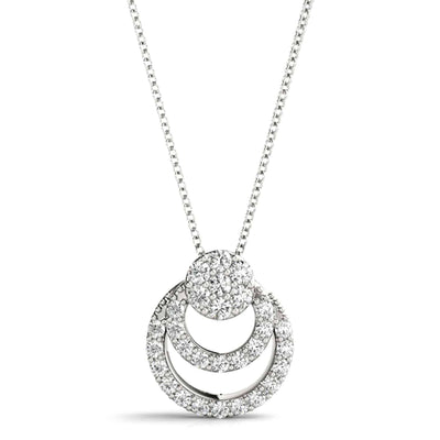 .25CTW Natural Diamond Double Circle Cluster 18K White Gold Pendant .47" & Chain