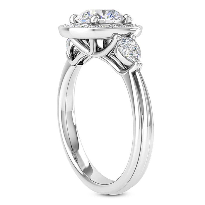 2.10CTW Natural Diamond & Moissanite Halo Bezel 18K Gold White Engagement Ring