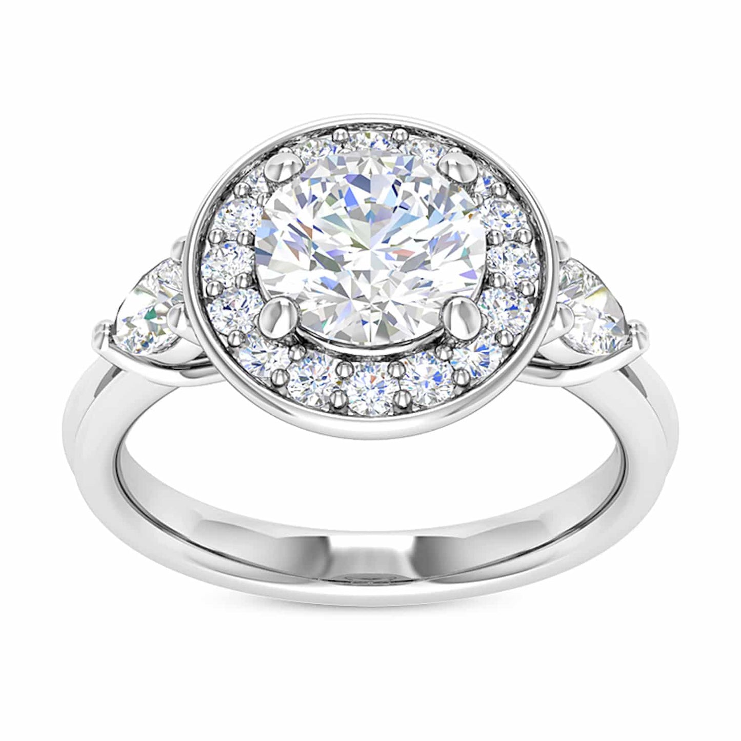 2.10CTW Real Diamond & Moissanite Halo Bezel 18K Gold White Engagement Ring
