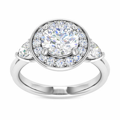 2.10CTW Natural Diamond & Moissanite Halo Bezel 18K Gold White Engagement Ring