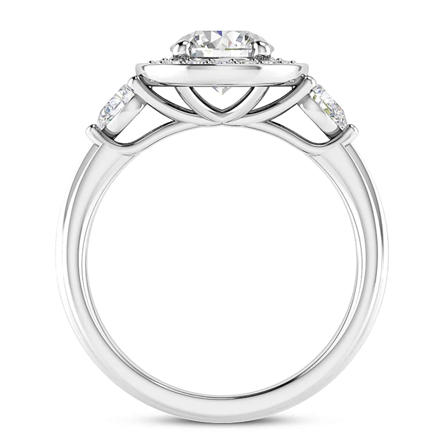 2.10CTW Real Diamond & Moissanite Halo Bezel 18K Gold White Engagement Ring