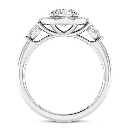 2.10CTW Real Diamond & Moissanite Halo Bezel 18K Gold White Engagement Ring
