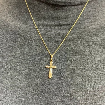 14K Yellow Gold Two-Tone Diamond Cut Religious Cross Pendant 1.5"