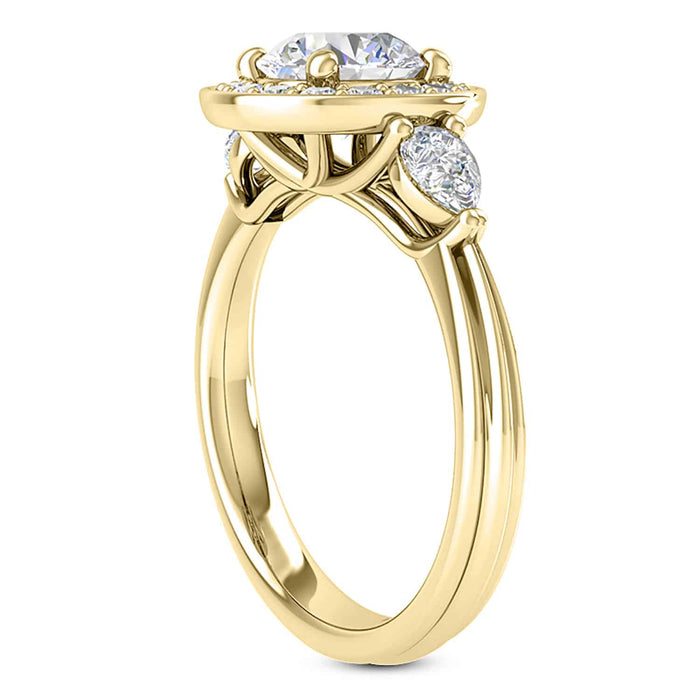 2.10CTW Natural Diamond & Moissanite Halo Bezel 18K Gold White Engagement Ring