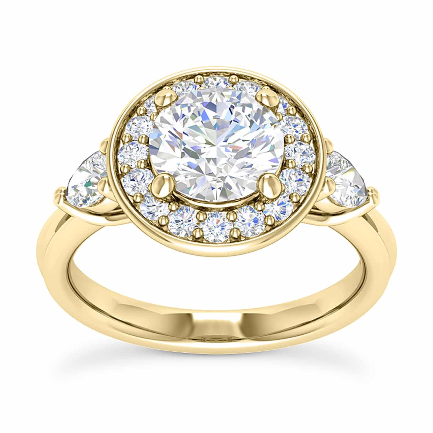 2.10CTW Real Diamond & Moissanite Halo Bezel 18K Gold White Engagement Ring