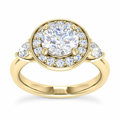 2.10CTW Natural Diamond & Moissanite Halo Bezel 18K Gold White Engagement Ring