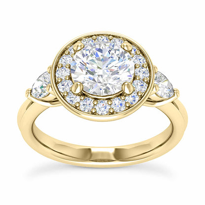 2.10CTW Real Diamond & Moissanite Halo Bezel 18K Gold White Engagement Ring
