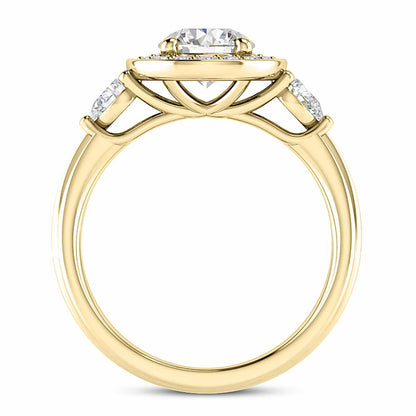2.10CTW Real Diamond & Moissanite Halo Bezel 18K Gold White Engagement Ring