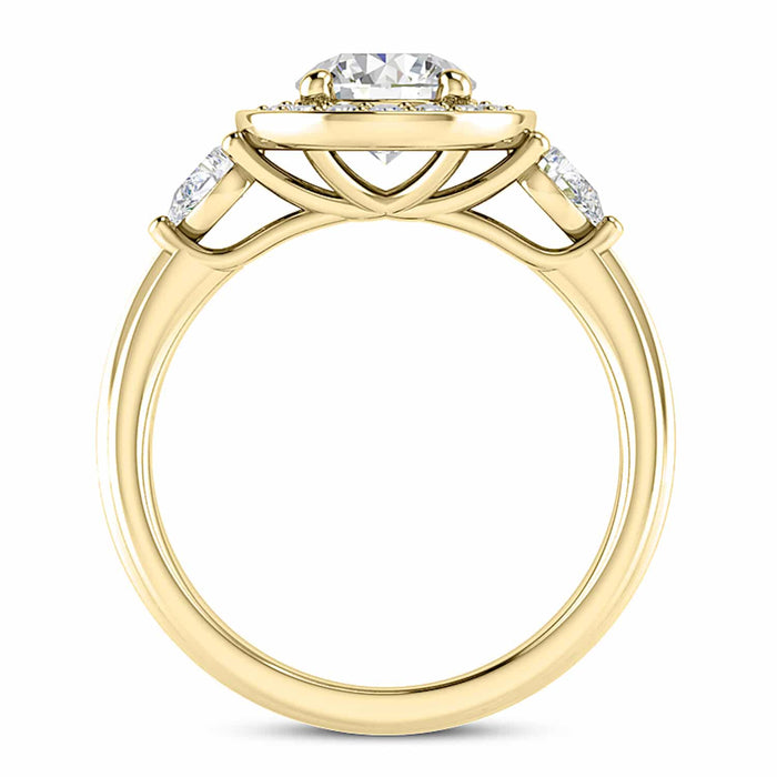 2.10CTW Natural Diamond & Moissanite Halo Bezel 18K Gold White Engagement Ring