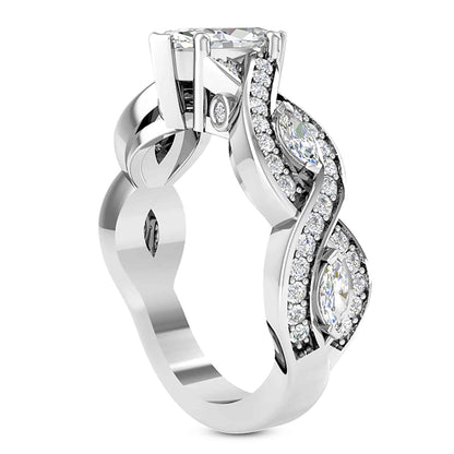 1.75CTW Real Diamond Marquise Moissanite Twist 18K Gold White Engagement Ring