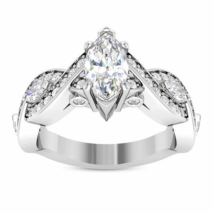 1.75CTW Real Diamond Marquise Moissanite Twist 18K Gold White Engagement Ring