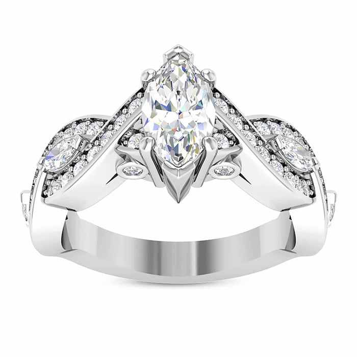 1.75CTW Natural Diamond Marquise Moissanite Twist 18K Gold White Engagement Ring