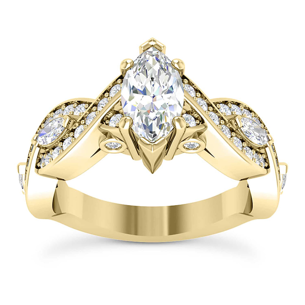 1.75CTW Natural Diamond Marquise Moissanite Twisted 18K Gold Engagement Ring