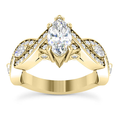 1.75CTW Natural Diamond Marquise Moissanite Twisted 18K Gold Engagement Ring
