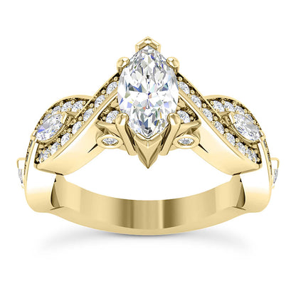 1.75CTW Real Diamond Marquise Moissanite Twisted 18K Gold Engagement Ring