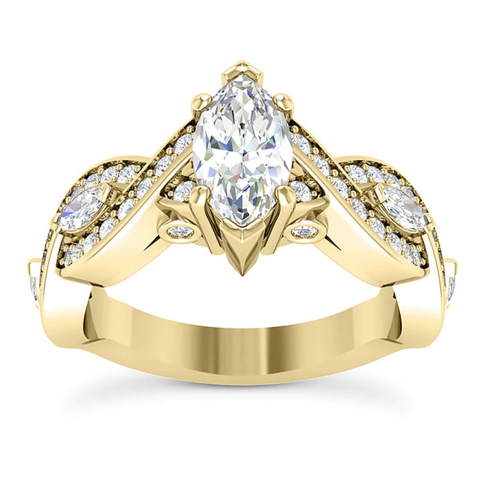 1.75CTW Natural Diamond Marquise Moissanite Twisted 18K Gold Engagement Ring