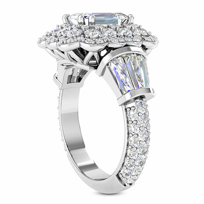 3.80CTW Natural Diamond Baguette Emerald Moissanite Cocktail 18K Gold Ring