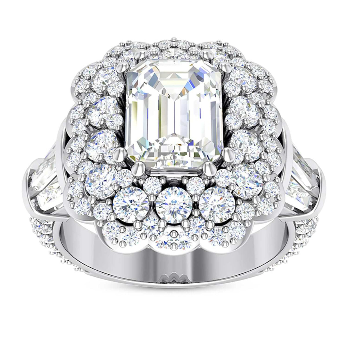 3.80CTW Natural Diamond Baguette Emerald Moissanite Cocktail 18K Gold Ring