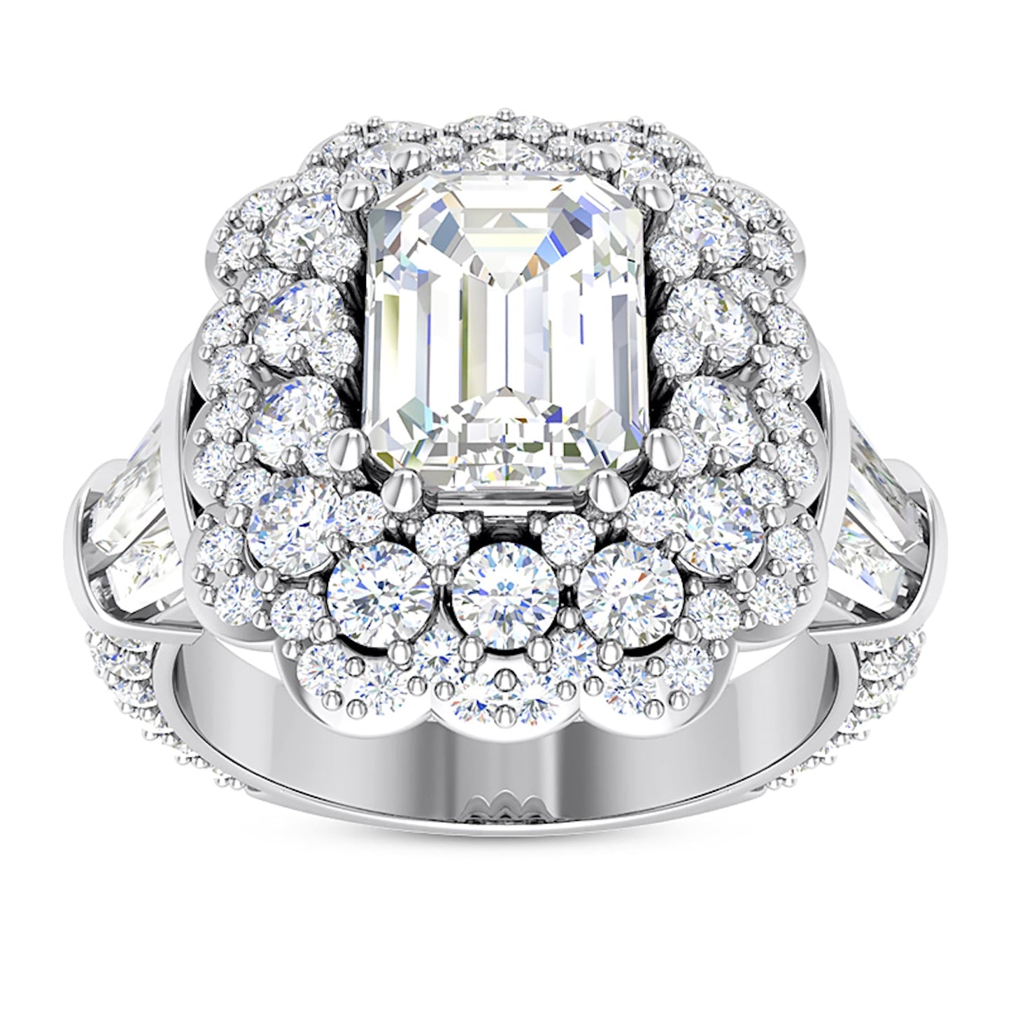 3.80CTW Real Diamond Baguette Emerald Moissanite Cocktail 18K Real Gold Ring
