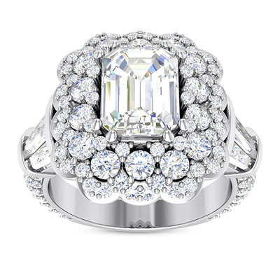 3.80CTW Natural Diamond Baguette Emerald Moissanite Cocktail 18K Gold Ring