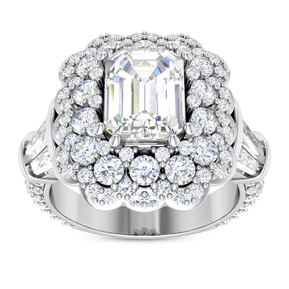3.80CTW Real Diamond Baguette Emerald Moissanite Cocktail 18K Real Gold Ring